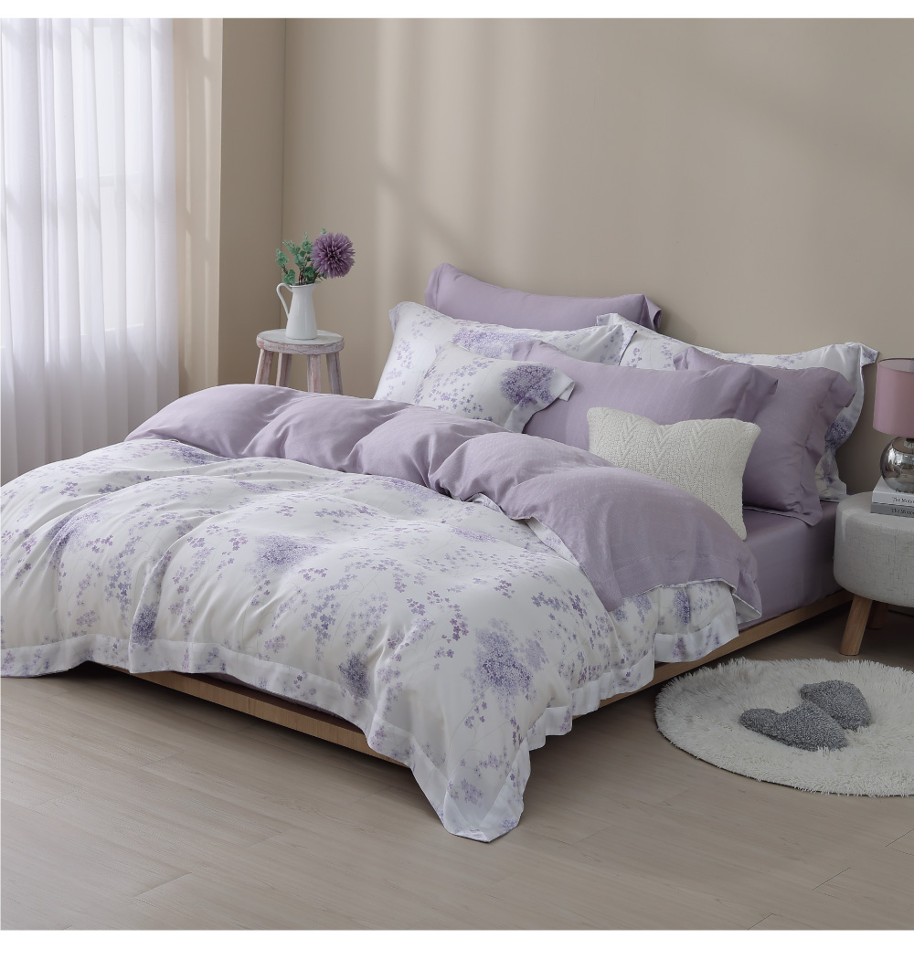 MONTAGUT 夢特嬌 100%萊賽爾纖維-天絲兩用被床包組-紫苑繡球(加大)